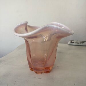 Duncan & Miller Pink Opalescent Canterbury Ruffled Footed Vase
